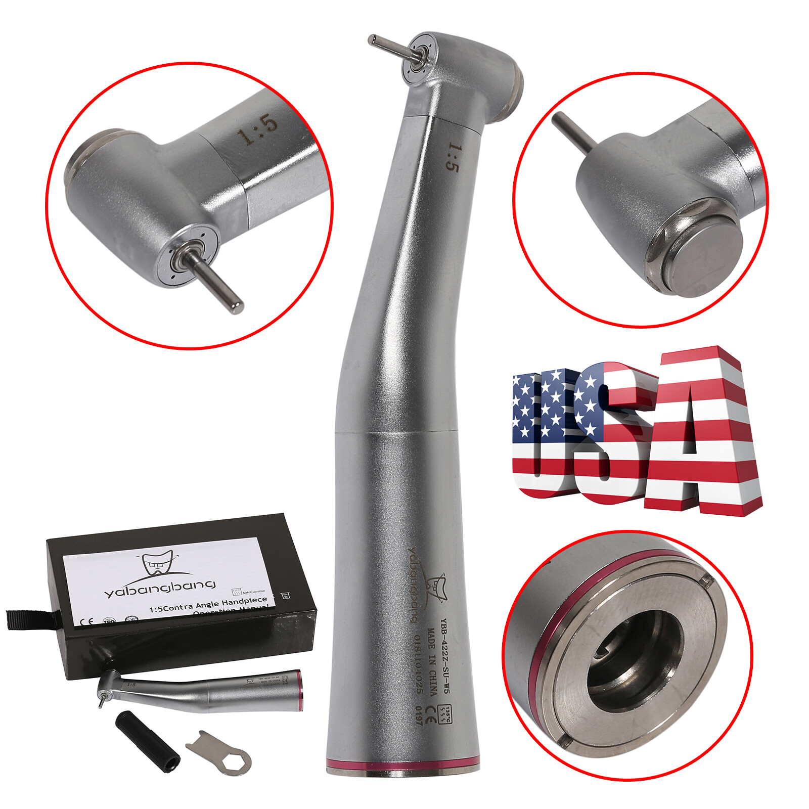 Dental LED Brushless Electric Micro Motor E type 1:1/1:5 Contra Angle fit NSK