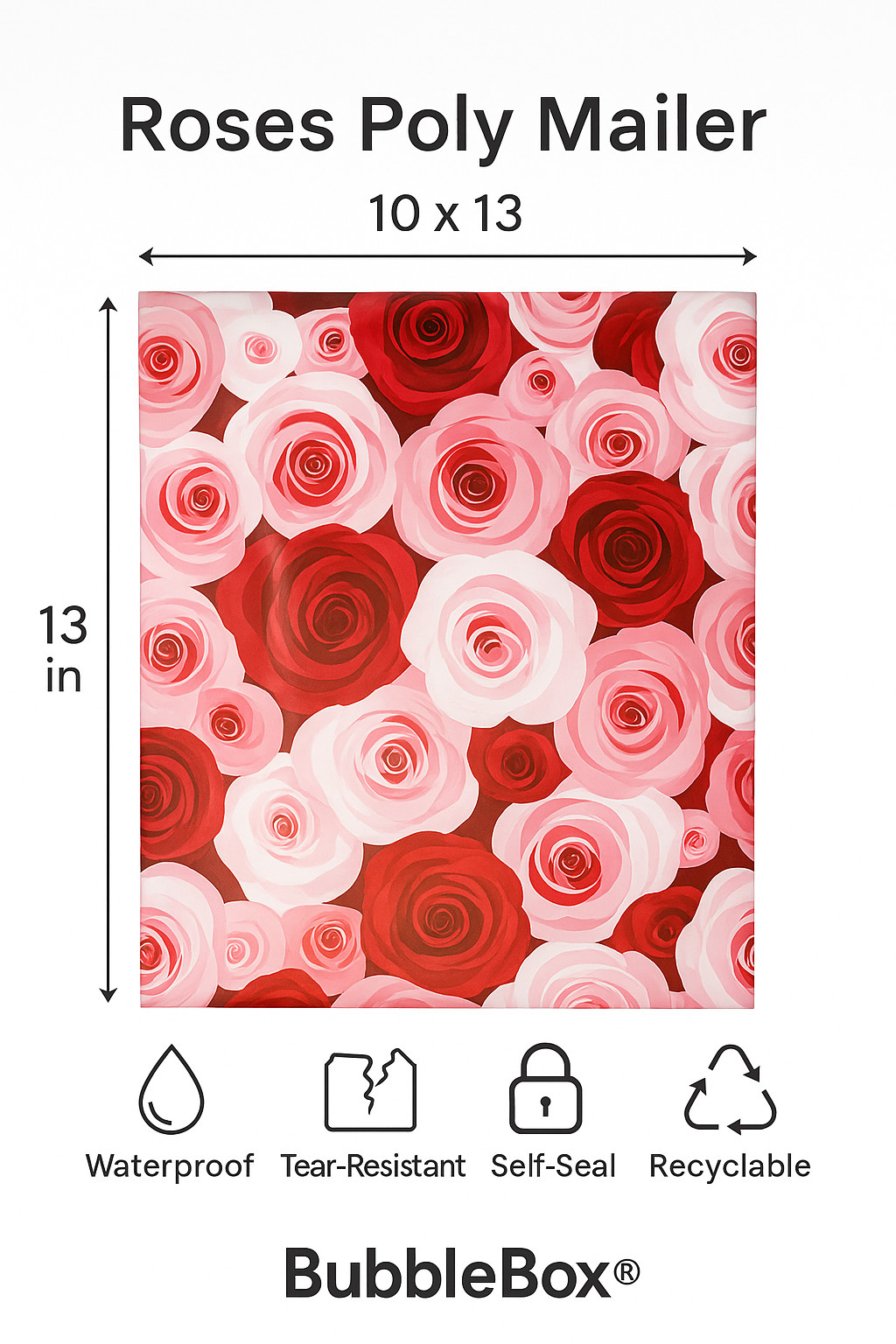 Designer Roses Poly Mailers 10×13 Self-Seal Shipping Bags Waterproof Envelopes