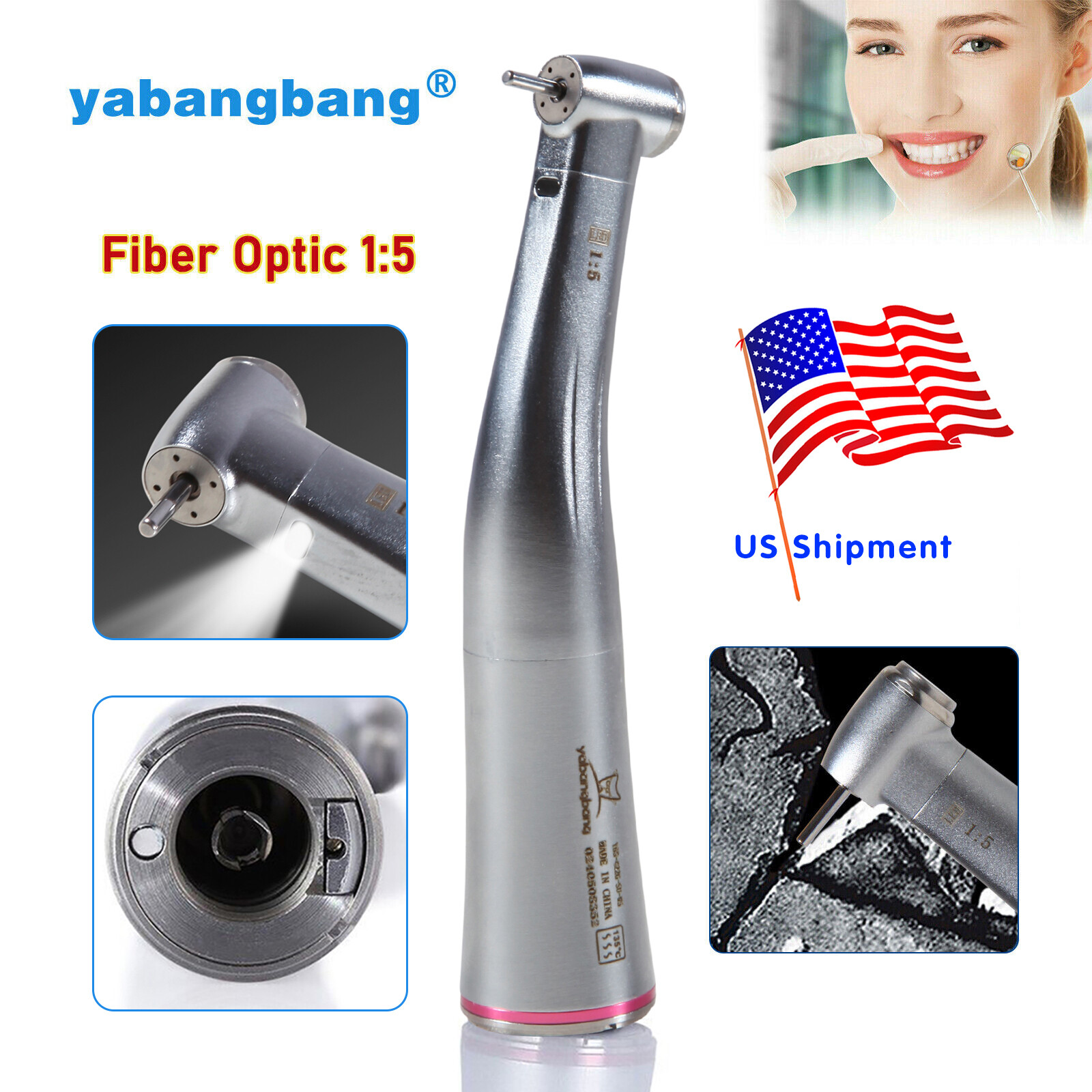 Dental 1:5 Increasing Contra Angle LED Optic Handpiece Fit NSK Electric Motor SA