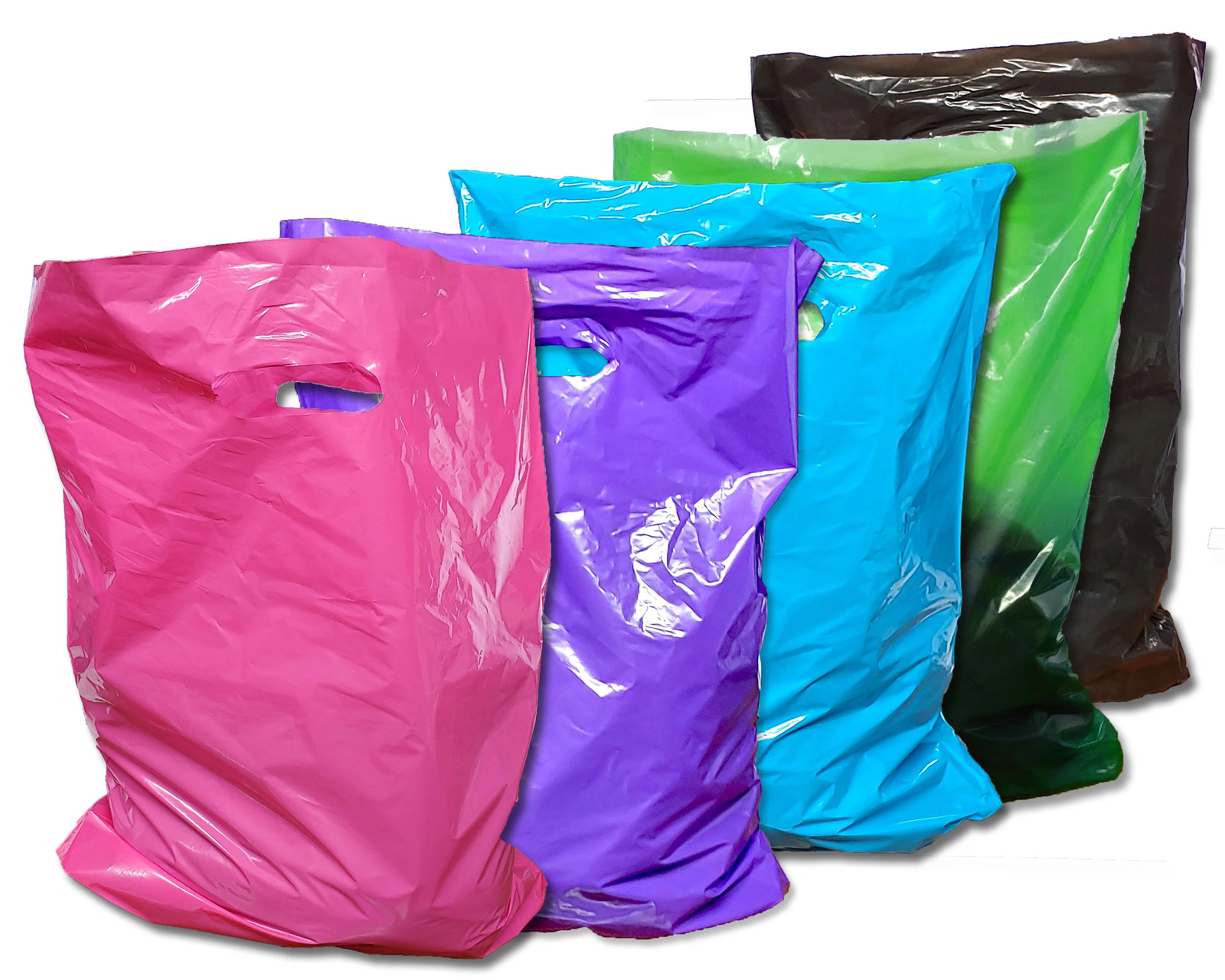 3 Sizes, 30 Pack Plastic Merchandise Bags, Assorted Colors Gift Combo w Handles