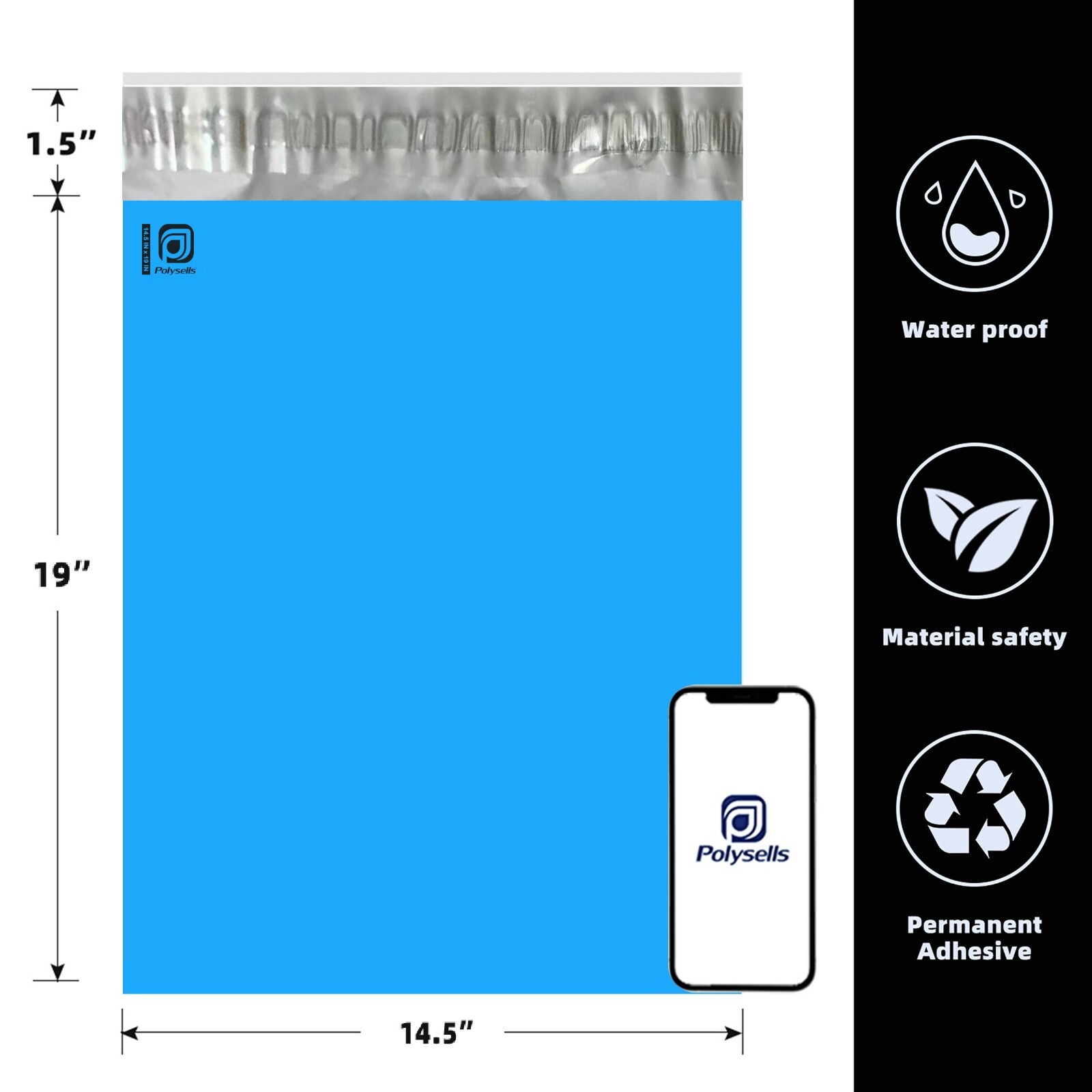 100 14.5×19 Poly Mailers Envelopes Self Sealing Shipping Mailers Blue POLYSELLS